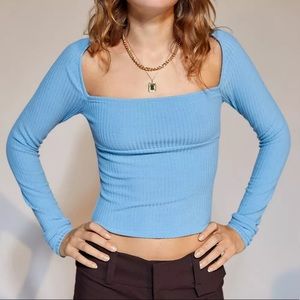 UO Ribbed Square Neck Longsleeve Top